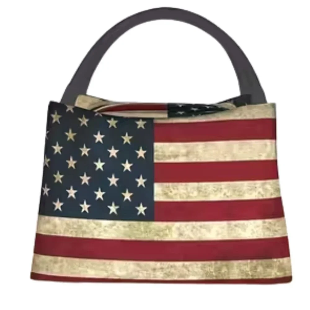 Lunch Bag Vintage Star & Stripes Reusable Insulated Cooler Bag Tote Bag for Food - Picture 2 of 5